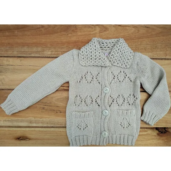 Campera Lana Tiki Niña Infantil Tejido Beige Talles 2 Al 12