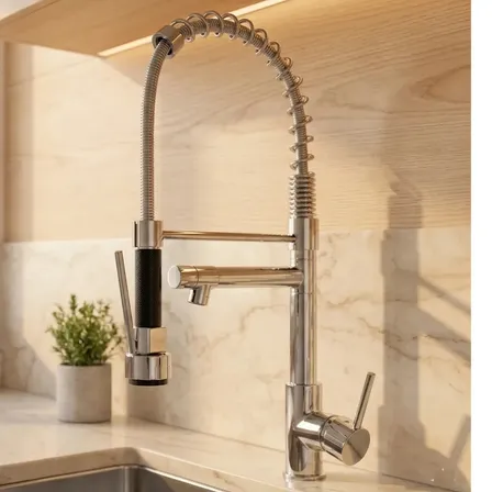 Torneira Gourmet Cozinha Misturador Monocomando Com Ducha Pia Bancada Metal Aço Inoxidável Acabamento Prata Cromada