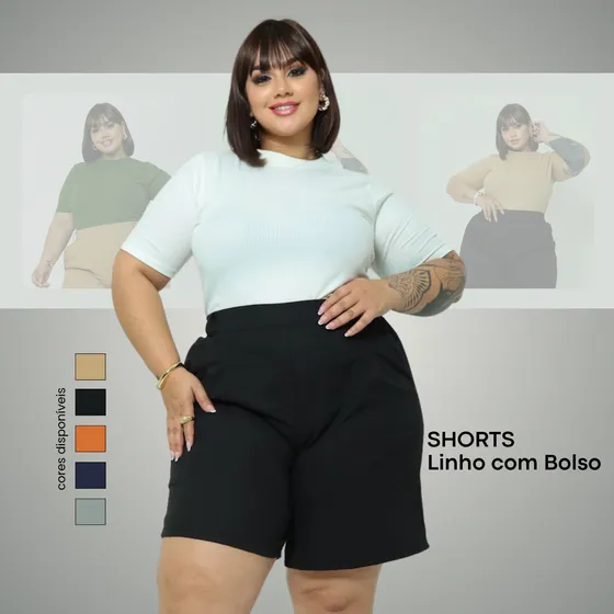 Bermuda Feminina Alfaiataria Social Plus Size Linho 46 A 54