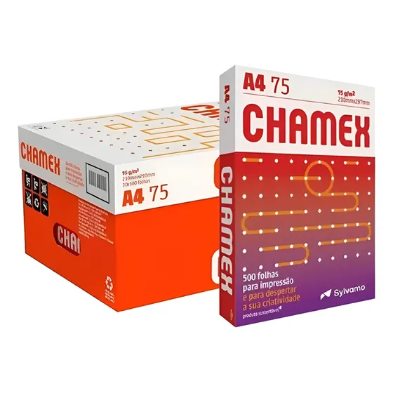 Caixa Papel A4 Ofício Sulfite Chamex 75g 5000 Folhas 10 Pcts Cor Branco