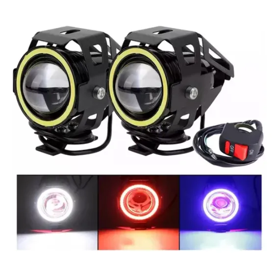 Faro Ojo Angel Led Luz Auxiliar U7 Lupa Demonio Moto 2pzas