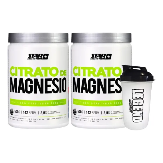 Citrato De Magnesio En Polvo 500g Star Nutrition Sin Sabor Pack X2 + Vaso Legend