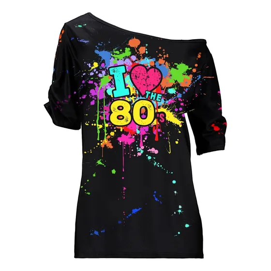 Disfraz De Coume De Los Años 80 Para Mujer, Camisetas Con De