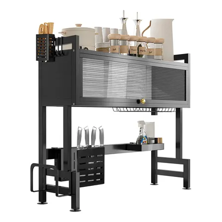 Escorredor de utensílios de mesa Decoteam Rack com porta 65x28x80cm, cor preta