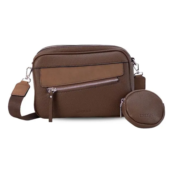 Bandolera Doble Cierre Correa Galon Monedero Dama Lincolns Color Chocolate