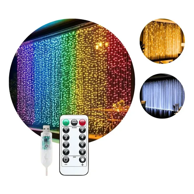 Pisca Cortina 300 Leds 3x3m 8 Modos Iluminação