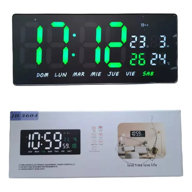 Reloj Digital De Pared Led Con Calendario Fecha  Temperatura