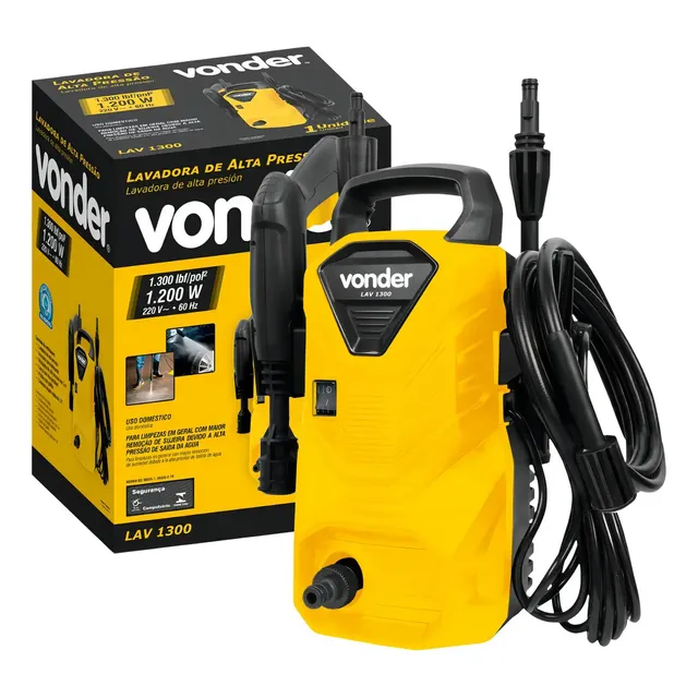 Lavadora de alta pressão Vonder Leve LAV1300 amarela e preta de 1200W