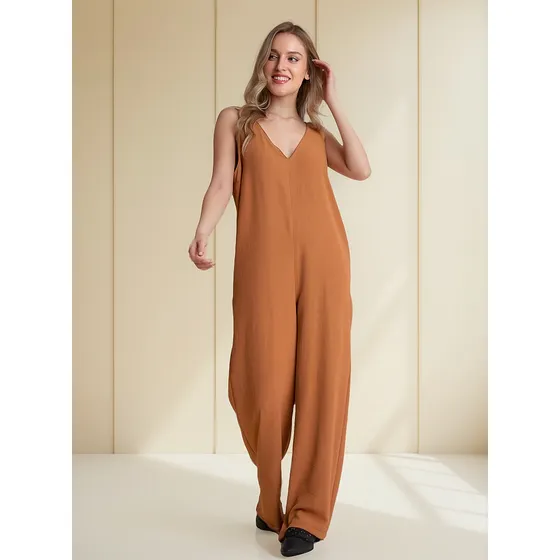 Mono Mujer Entero Largo Crep Spandex Con Bolsillos Felizfem