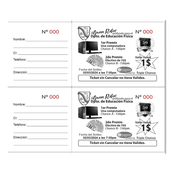 Talonario De Rifas Personalizado 1000 Números / Rifa Triple