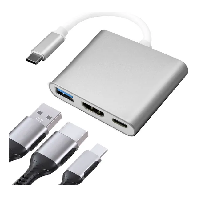 Hub 3 En 1 Usb 3.0 Tipo C Hdmi Para iPhone 15 Mac iPad