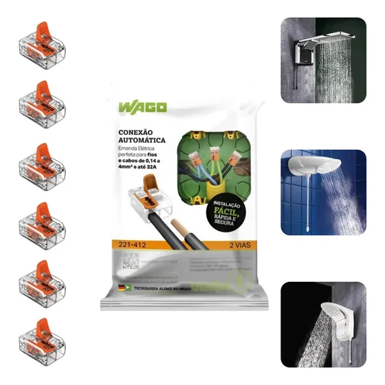 Kit Com 6 Conector Wago Cabo 4mm 221 Conexão Fácil E Segura