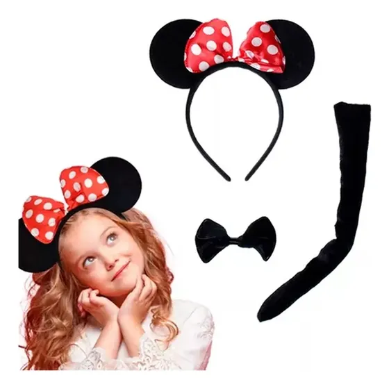 Orejas Minnie Clasicas Color Rojo Moño Y Cola Ratona
