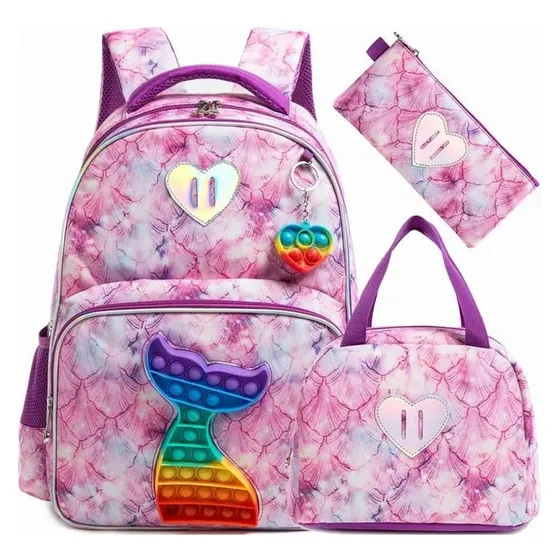 Morral Lonchera Y Cartuchera Cola De Sirena Pop It Rosa