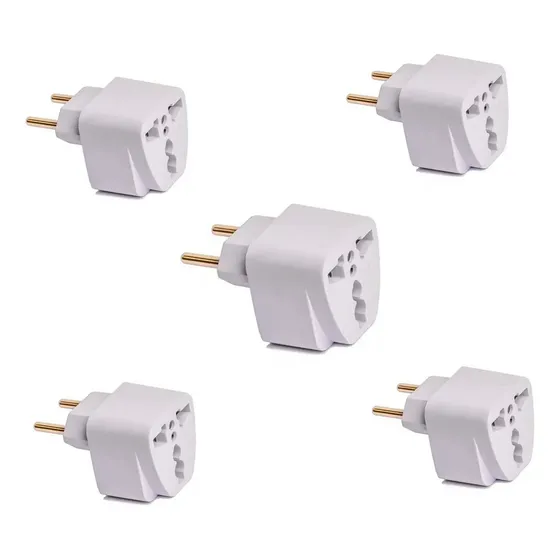 Kit Adaptadores Universais 5 Tomadas 2 Pinos Plugue Elétrico