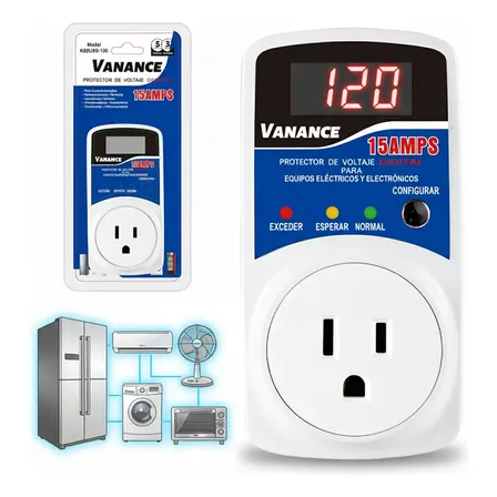 Protector De Voltaje Ajustable Vanance® K02-120 Regulador De Voltaje Refrigerador Aire Acondicionado Lavadora Secadoras Protector Voltaje Para Enfriador Doméstico Con Pantalla Digital Azul