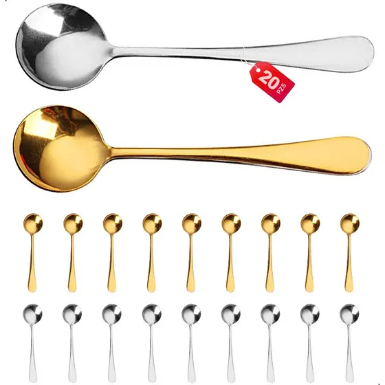 20pzs Cucharas De Café Cocinar Acero Inoxidable Oro/plata