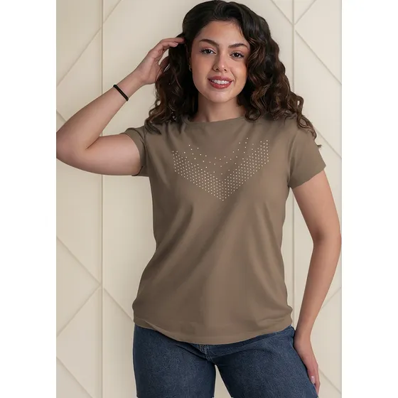 Remera Algodon Mujer Con Apliques Strass