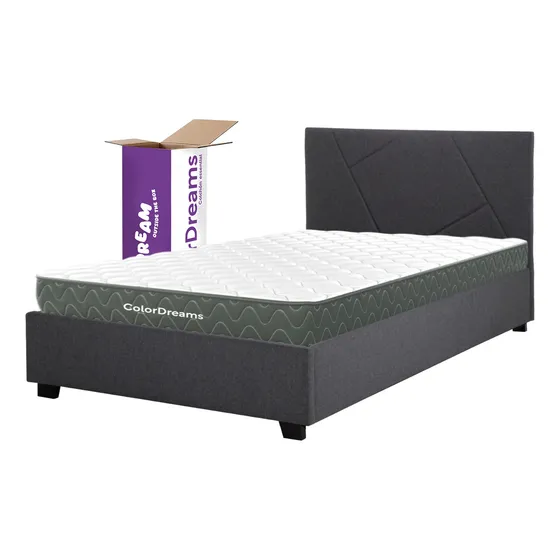 Base De Cama Abatible y Colchón Memory Foam 100x190x18 cm Individual Box De Madera Cabecera Color Gris KingsHouse