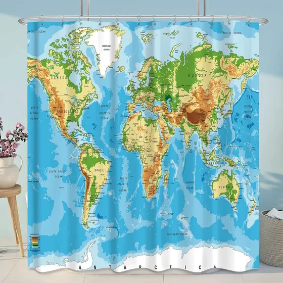 Riyidecor Cortina Ducha Mapa Mundial Geografia Paise Ciudad