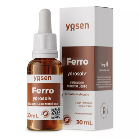 Ferro Bisglicinato Suplemento Líquido Ydrosolv® Yosen 30ml Sabor Framboesa