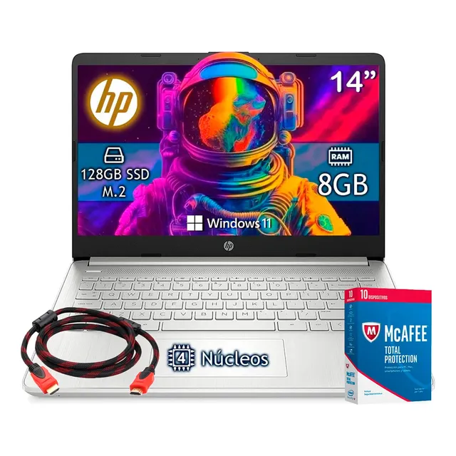 Laptop Hp 14 Intel Celeron N4120 128gb Ssd 8gb Ram + Kit
