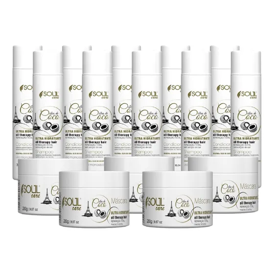 Shampoo Condicionador e Máscara 15 Produtos Atacado Soul Care Profissional Kit Tratamento Capilar de Hidratação com Óleo de Coco
