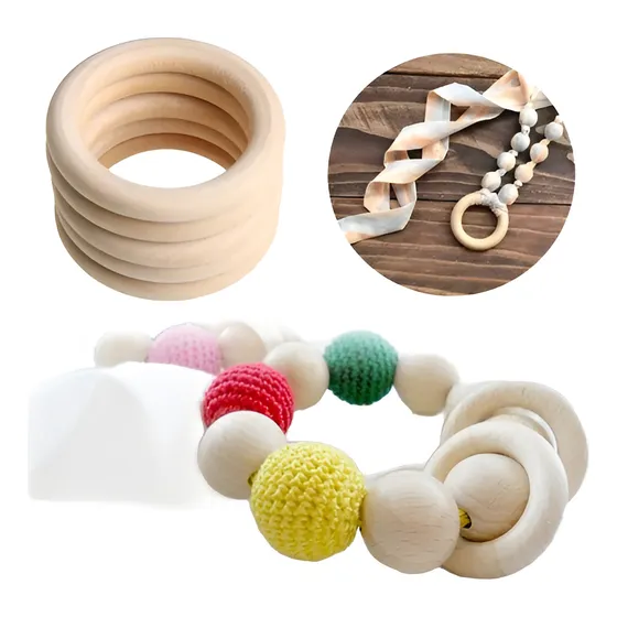 Argollas De Madera Macramé 20 Unidades Para Manualidades. 