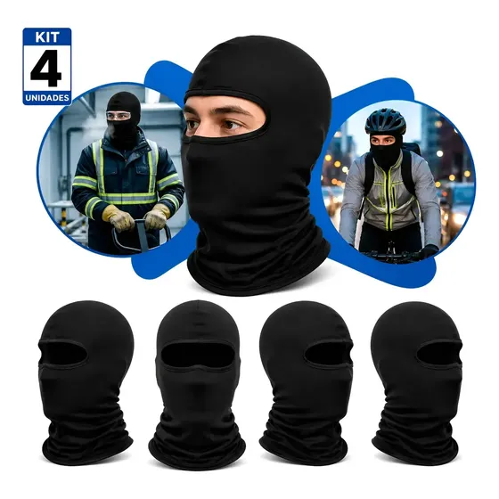Kit 4 Touca Balaclava Touca Ninja Premium Luxo Unissex Tática Proteção Motoqueiro Uv50+ Térmica Preto Liso Único X-GUN