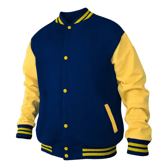 Jaqueta Moletom Uniforme Botão College Liso Azul Amarelo