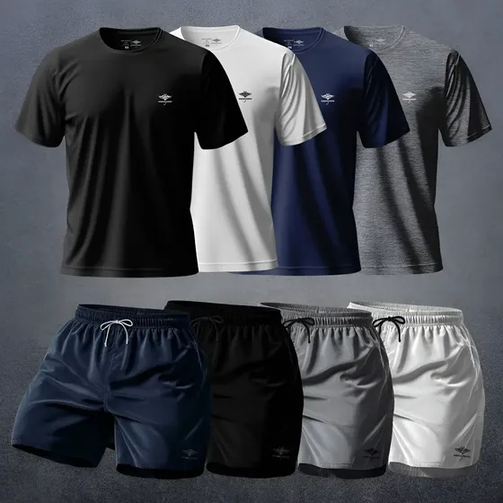 Kit Camisetas Dry Fit Uv E Shorts Tactel Academia P Ao Plus