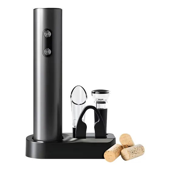 Kit Saca Corchos Eléctrico Base Seguro Cocina Vino 4 Modos