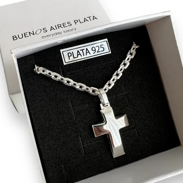 Cadena Plata Forcet Facetada Con Cruz Hombre Garantía 4mm 