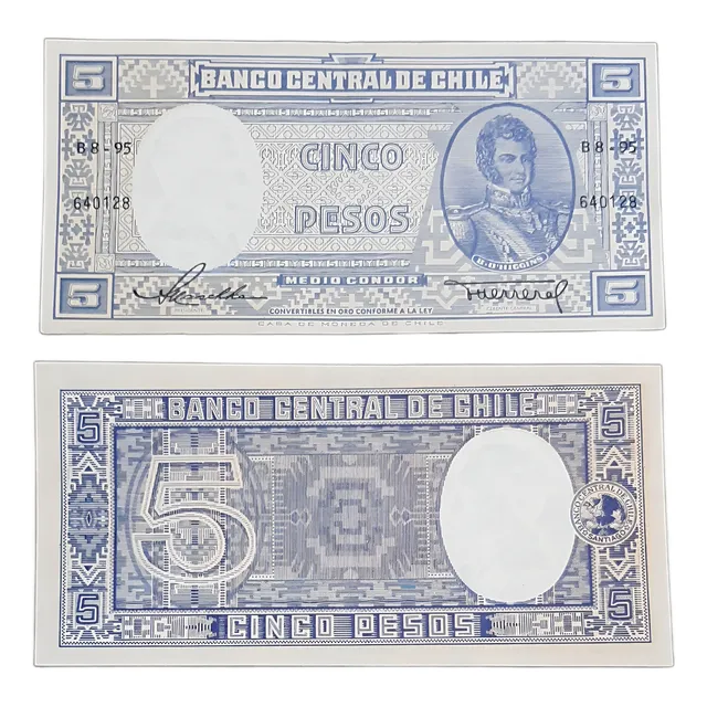 Billete Chileno De $5 Año 1958, Casa De Moneda De Chile, Unc