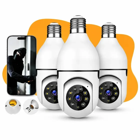 Kit 3 unidades Câmera Lampada De segurança Brazuca Cell Ip Wifi Com Visão Noturna Full HD Interna Externa App Espiã 360º Giratoria