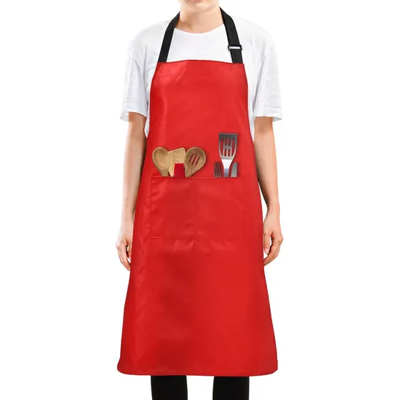 Delantal Color Solido Rojo Para Mujer Hombr Cocina Largo 2 S
