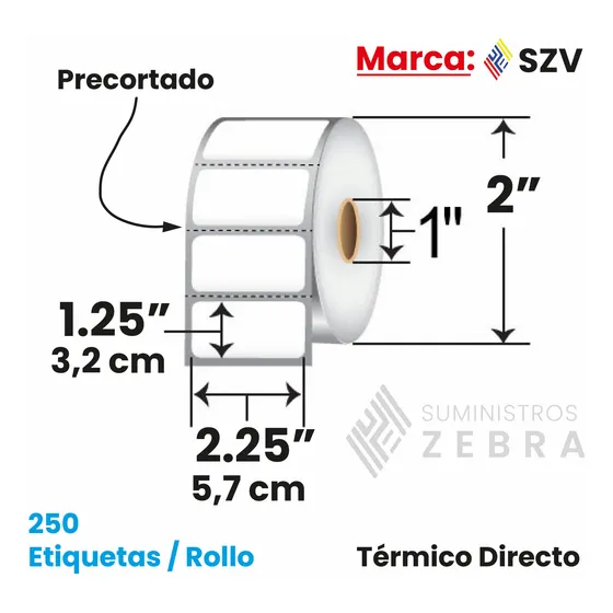 Etiquetas  Zebra 2.25'x1.25' O 5.7 X3.2 Cm Rollo De 250 