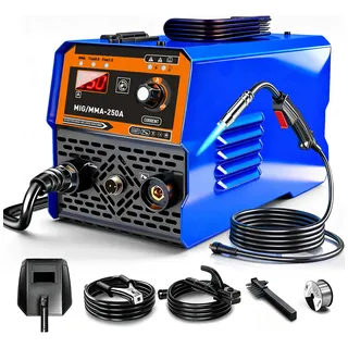 Soldadora Microalambre No Gas 127 V Mig 250 Inversor 3 En 1 Azul