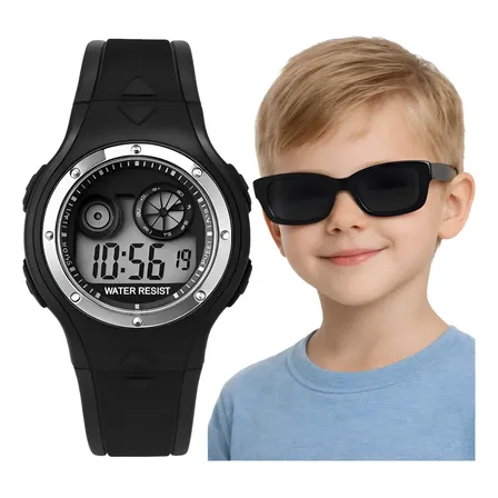 Kit Relógio Infantil Digital Led Óculos De Sol Casual Menino Preto