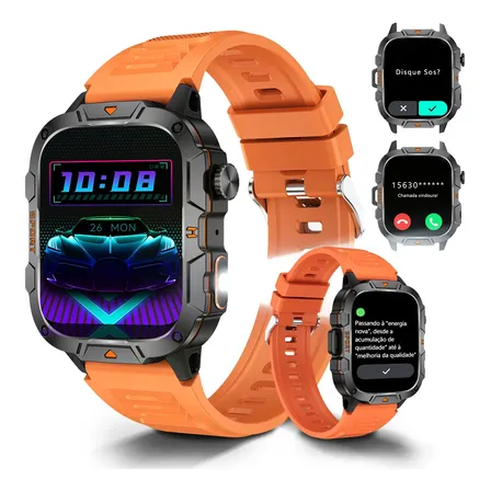 Relógio Inteligente Homem Smartwatch Esporte Luz Original Preto Laranja