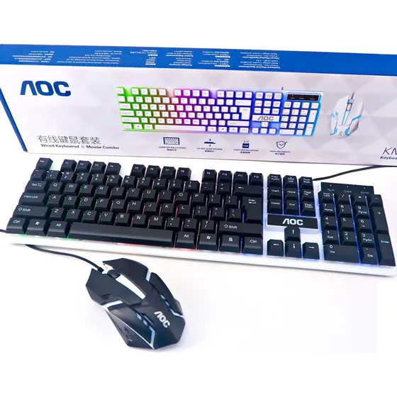 Kit Teclado Mouse Optico Aoc Km100 Rgb Alambrico Pc Laptop