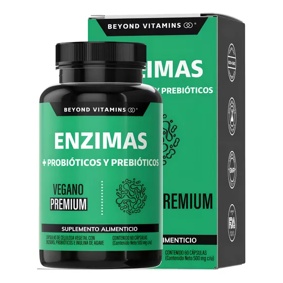 Enzimas Digestivas Probióticos Y Prebióticos Vegano Beyond Vitamins Sin Sabor Suplemento Alimenticio Digestive Enzymes - candida cleanse 60 Cápsulas