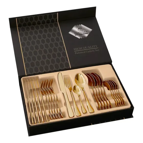 Set De Cubiertos X24 Acero Inoxidable Dorados Unidades Caja Color Dorado