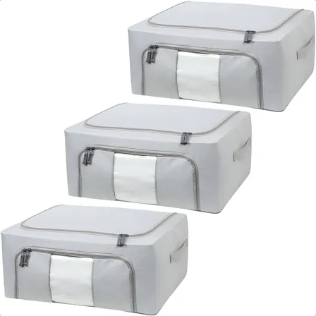 Kit 3 Caixa Organizadora Multiuso Dobrável Roupa Edredom 40l Cinza
