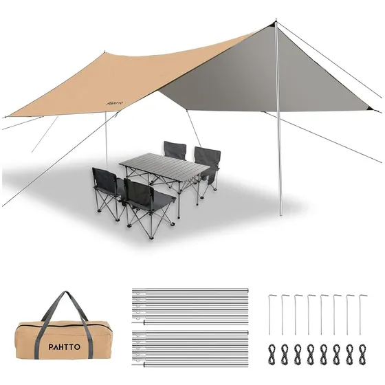 Toldo Lona Impermeable De Campamento De 3.6mx3m Con Postes