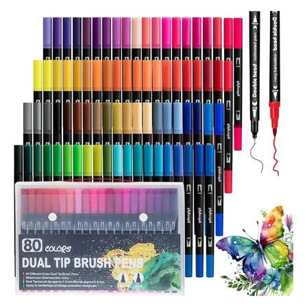 80 Cores Canetas Ponta Dupla Brush Pen Desenho Colorir Novo
