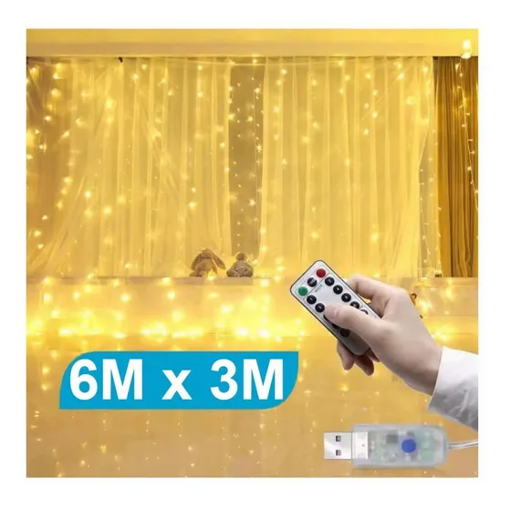 Cortina De Luces Decorativas Guirnalda Led 6x3mblanco Cálido