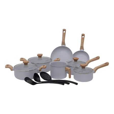 Conjunto Jogo De Panelas Ceramica Antiaderente Fogão Indução Mimo Style Grafito Cinza Claro