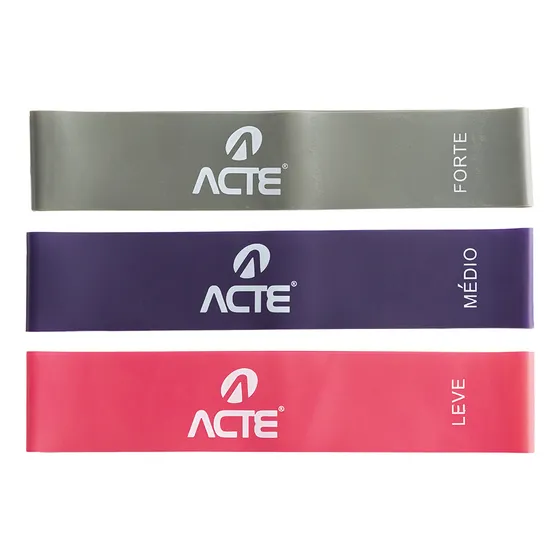 Kit Faixa Elastica T71-R, Yoga e Pilates, Rosa, Roxo e Cinza - Acte