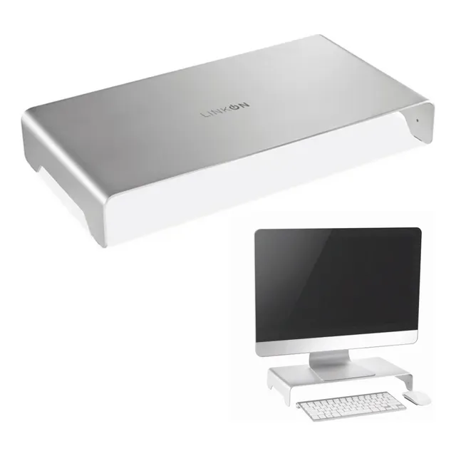 Base Soporte Monitor Organizador Escritorio Linkon Aluminio Color Plateado